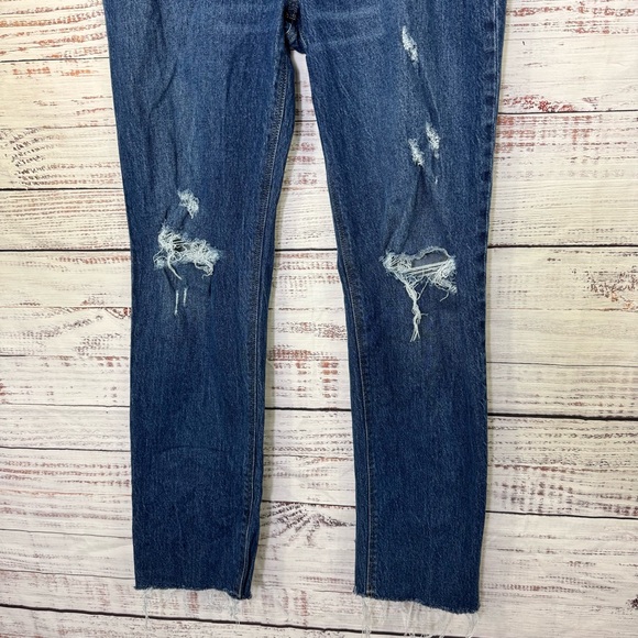 Old Navy Jeans slouchy raw hem size 2 Dark Blue Distressed Straight Leg Jeans - Picture 3 of 10
